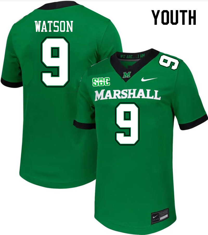 Youth #9 Landyn Watson Marshall Thundering Herd SBC Conference College Football Jerseys Stitched-Gre